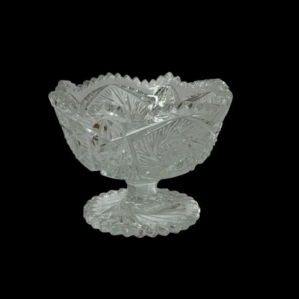 L E Smith Aztec Heritage Footed Candy/Compote Clear Glass Dish Vintage‎